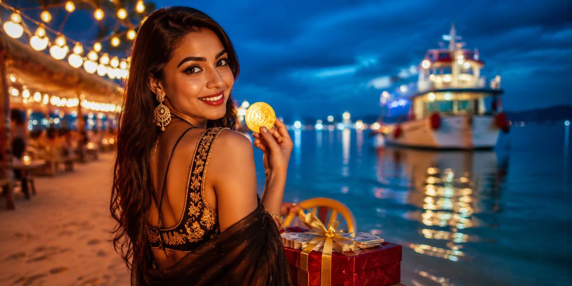 app55 প্ল্যাটফর্মে সফল উত্তোলনের পর আনন্দিত ব্যবহারকারী সমুদ্র তীরে
